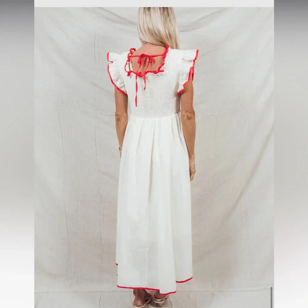 Elegant White Midi Dress with Red Trim Piper & Scoot Midgley - Picture 7 of 7